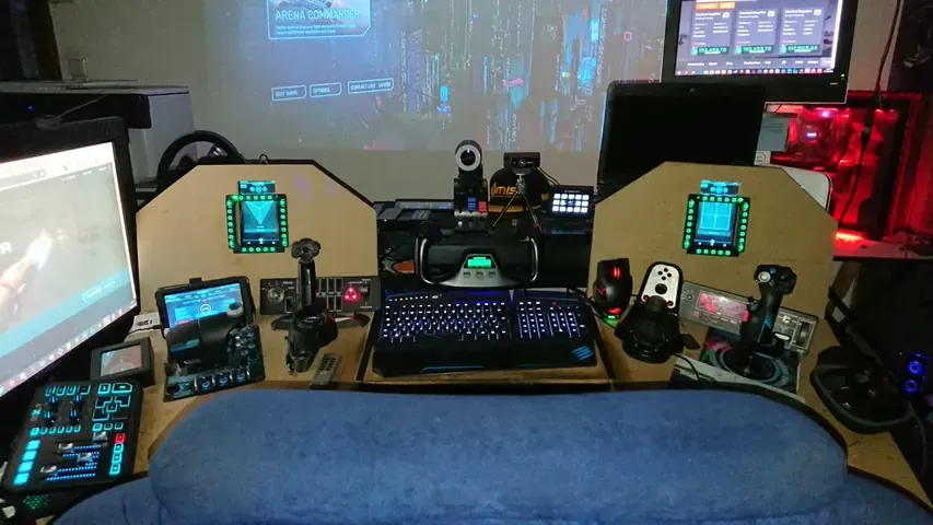 A player's desk setup running GameGlass panels on a tablet