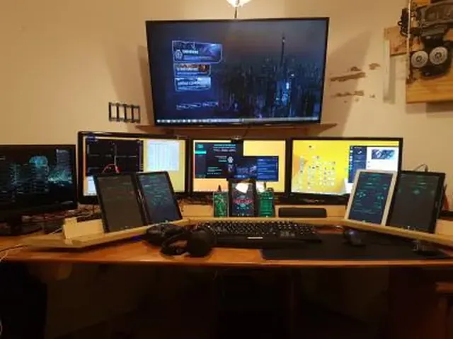 A player's desk setup running GameGlass panels on a tablet